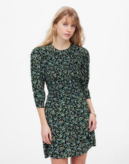 Smocked Mini Dress in Floral MEADOW DITSY BLACK