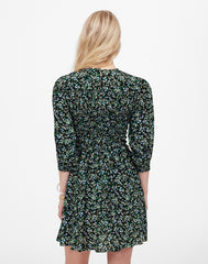 Smocked Mini Dress in Floral MEADOW DITSY BLACK