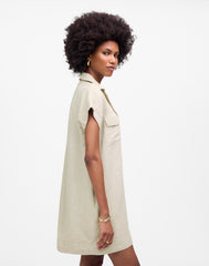 Utility Short-Sleeve Mini Shirtdress in 100% Linen OAT