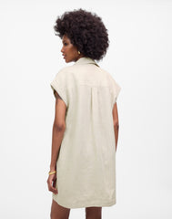 Utility Short-Sleeve Mini Shirtdress in 100% Linen OAT