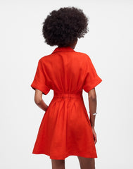The Perry Mini Shirtdress in 100% Linen BRIGHT FLAME