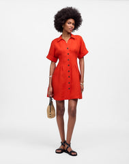 The Perry Mini Shirtdress in 100% Linen BRIGHT FLAME