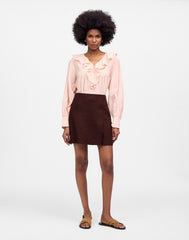 Pleated Linen Mini Skirt CHOCOLATE RAISIN