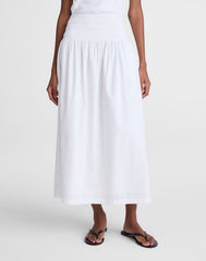 Smocked-Waist Midi Skirt in Poplin WHITE