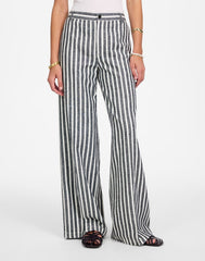 The Zoe Relaxed Wide Pant in Linen-Cotton Blend NAVY WHITE STRIPE