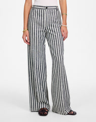 The Zoe Relaxed Wide Pant in Linen-Cotton Blend NAVY WHITE STRIPE