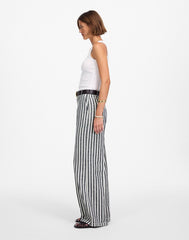 The Zoe Relaxed Wide Pant in Linen-Cotton Blend NAVY WHITE STRIPE