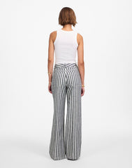 The Zoe Relaxed Wide Pant in Linen-Cotton Blend NAVY WHITE STRIPE