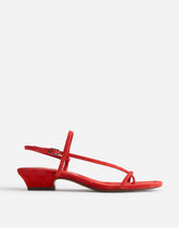 The Maycie Asymmetric T-Strap Sandal in Suede BANDANA RED