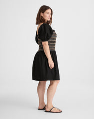 Poplin Puff-Sleeve Mini Dress JET BLACK