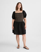Poplin Puff-Sleeve Mini Dress JET BLACK