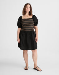Poplin Puff-Sleeve Mini Dress JET BLACK