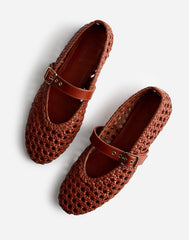 The Remy Mary Jane Flat in Woven Leather DUSTY REDWOOD