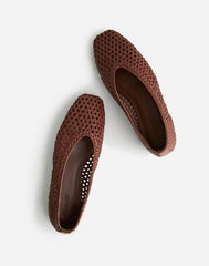 The Mylie Ballet Flat in Handwoven Leather CHERRY WOOD