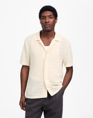 Jacquard-Knit Short-Sleeve Button-Up Shirt ANTIQUE CREAM