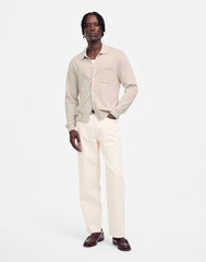 Button-Up Sweater Polo in Lightweight Cotton-Linen Blend HEATHER BROWN