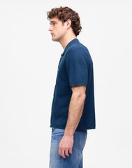 Tuck-Stitch Button-Up Sweater Polo TRUE INDIGO