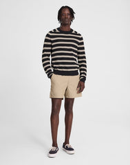 Mesh-Knit Crewneck Sweater in Lightweight Cotton-Linen Blend DARK NAVY
