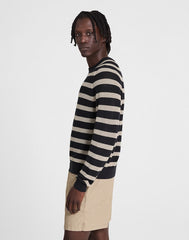 Mesh-Knit Crewneck Sweater in Lightweight Cotton-Linen Blend DARK NAVY