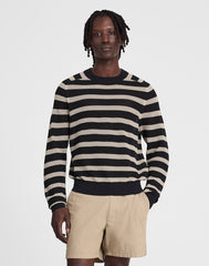 Mesh-Knit Crewneck Sweater in Lightweight Cotton-Linen Blend DARK NAVY