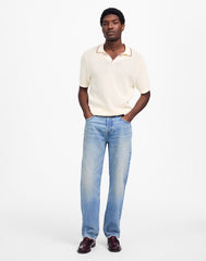Contrast-Stitch Johnny-Collar Sweater Polo VINTAGE IVORY
