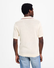 Contrast-Stitch Johnny-Collar Sweater Polo VINTAGE IVORY