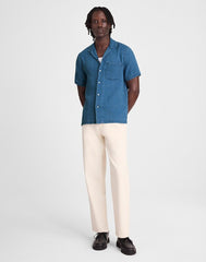 Indigo-Dyed Short-Sleeve Button-Up Shirt LIGHT INDIGO GAUZE