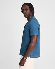 Indigo-Dyed Short-Sleeve Button-Up Shirt LIGHT INDIGO GAUZE