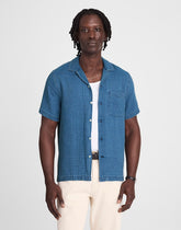 Indigo-Dyed Short-Sleeve Button-Up Shirt LIGHT INDIGO GAUZE