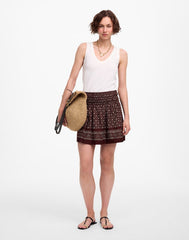 Ruffled Mini Skirt in Paisley Cotton Voile DUSTY PLUM