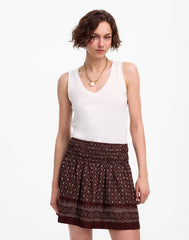 Ruffled Mini Skirt in Paisley Cotton Voile DUSTY PLUM