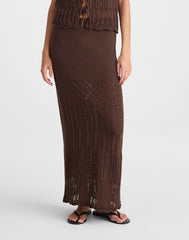Pointelle-Stitch Maxi Skirt DARK BROWN