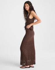 Pointelle-Stitch Maxi Skirt DARK BROWN