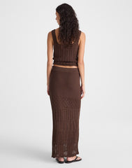 Pointelle-Stitch Maxi Skirt DARK BROWN