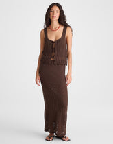 Pointelle-Stitch Maxi Skirt DARK BROWN
