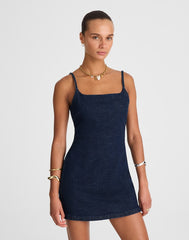Denim Squareneck Romper in Briant Wash BRIANT WASH