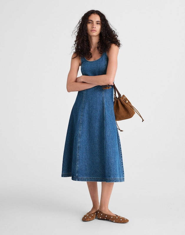 Denim Scoopneck Midi Dress CAMBY WASH