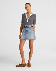 Raw-Hem Denim Mini Skirt in Kelleyville Wash KELLEYVILLE WASH