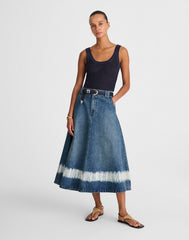 Shibori Denim A-Line Midi Skirt SHIBORI WASH