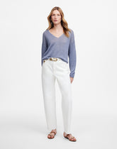 Pieced Barrel-Leg Jeans in Tile White TILE WHITE