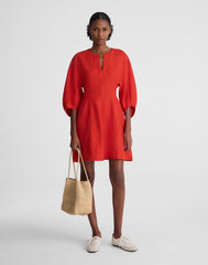 Splitneck Mini Dress in 100% Linen WILD POPPY