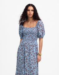 Smocked Puff-Sleeve Dress in Floral SAYLOR FLORAL LIGHT POOL