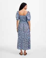 Smocked Puff-Sleeve Dress in Floral SAYLOR FLORAL LIGHT POOL