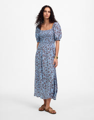 Smocked Puff-Sleeve Dress in Floral SAYLOR FLORAL LIGHT POOL
