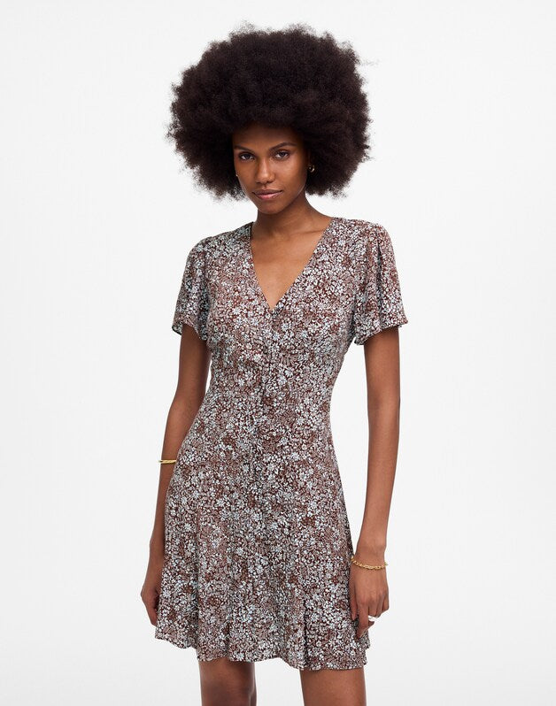Button-Front Mini Dress in Floral ADELAIDE FLORAL HENNA