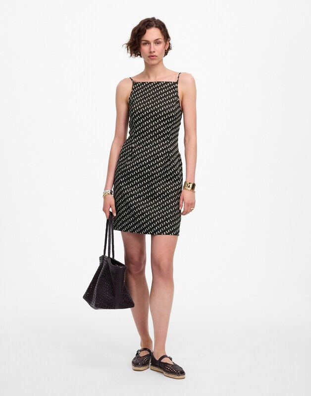 High-Neck Mini Dress in Dot SOFT CHARCOAL