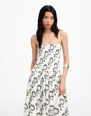 Poplin Smocked Maxi Dress in Floral GRAPHIC SUNFLOWERS WHITE