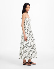 Poplin Smocked Maxi Dress in Floral GRAPHIC SUNFLOWERS WHITE