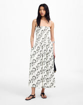 Poplin Smocked Maxi Dress in Floral GRAPHIC SUNFLOWERS WHITE