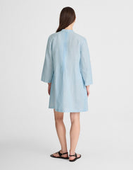 Pleated Splitneck Mini Shirtdress in Stripe BLUE WHITE MULTI STRIPE